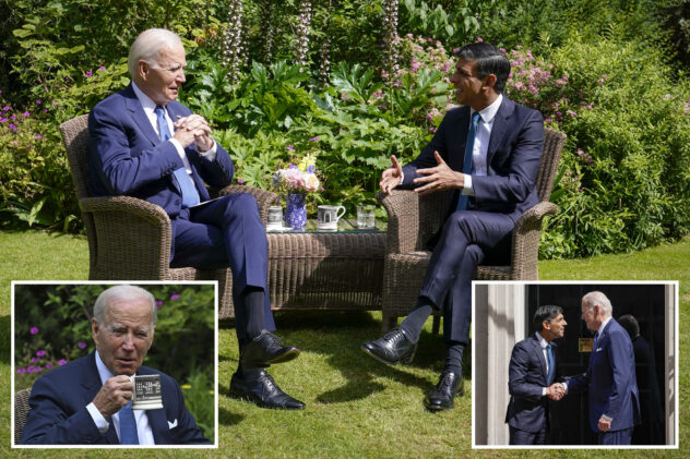 Biden shares drink with UK Prime Minister Rishi Sunak before heading for tea with King Charles