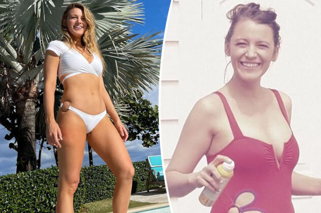 Blake Lively looks red-hot in bikini and matching heart-shaped sunglasses: ‘Taylor vibes’