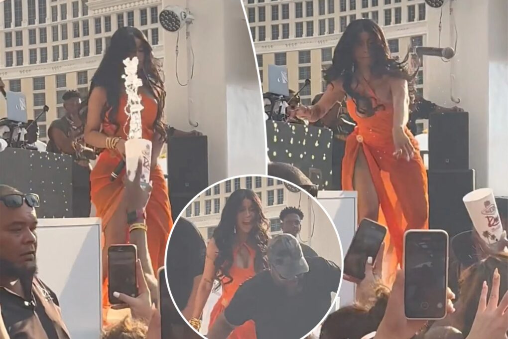 Cardi B throws microphone at concertgoer who tossed drink at her onstage