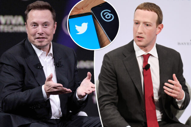 Elon Musk, 52, challenges Mark Zuckerberg to ‘d–k measuring contest’ as Twitter users flock to Threads