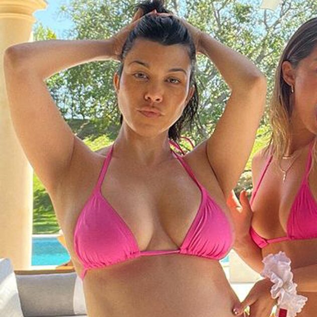 Pregnant Kourtney Kardashian Bares Her Baby Bump in Leopard Print Bikini During Beach Getaway - E! Online