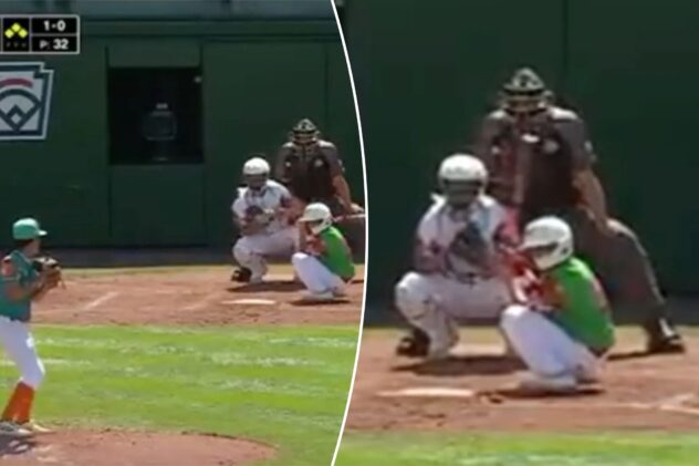 Little League World Series player tries sitting down in hilarious at-bat