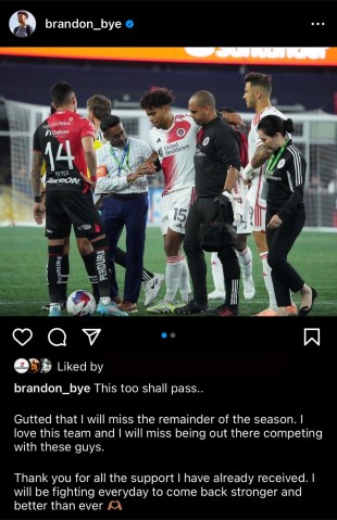 Revolution defender Brandon Bye injures Right ACL and will miss remainder of 2023 season