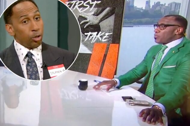Stephen A. Smith wears name tag after Shannon Sharpe’s Skip Bayless mix-up on ‘First Take’