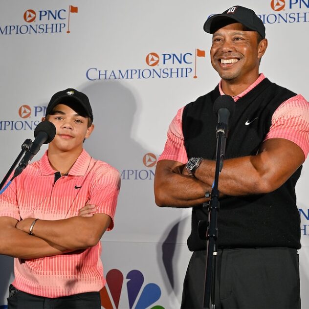 Tiger Woods Caddies for 14-Year-Son Charlie at Golf Tournament