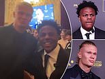 Erling Haaland and IShowSpeed cross paths at the Ballon d'Or ceremony in Paris - and share a joke about each other's appearances - as the Man City forward goes head-to-head with Lionel Messi for award