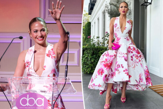 Jennifer Lopez stuns in plunging floral pink dress at Daytime Beauty Awards