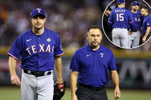 Rangers’ Max Scherzer exits World Series Game 3 with back tightness in latest injury concern