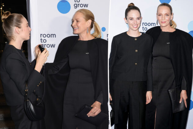Uma Thurman twins with look-alike daughter Maya Hawke on NYC gala red carpet