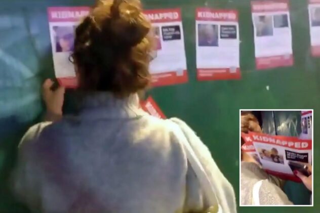 Woman caught on camera ripping down NYC posters of Israeli hostages: ‘Are you proud of yourself?’