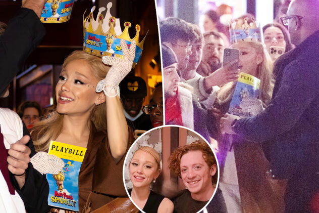 Ariana Grande mobbed by fans as she sees boyfriend Ethan Slater in ‘Spamalot’ on Broadway