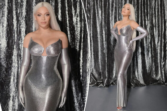 Beyoncé serves glamour with platinum blond hair, strapless metallic gown at ‘Renaissance’ film premiere