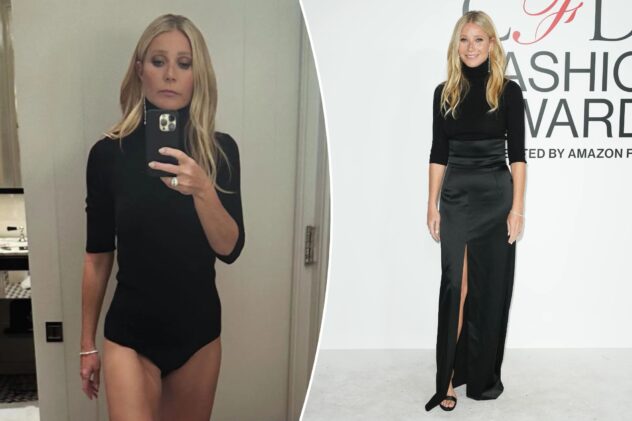 Gwyneth Paltrow snaps selfie in skintight bodysuit and diamonds during ‘quick trip’ to NYC