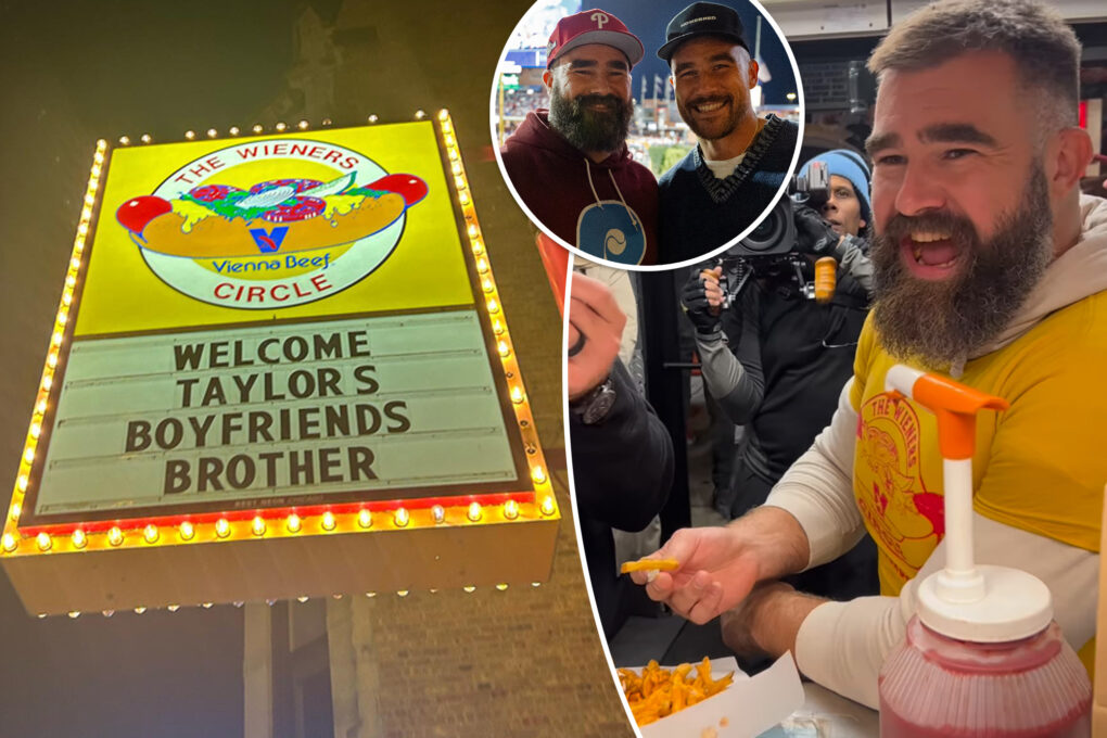 Jason Kelce trolled with shady ‘Taylor’s boyfriend’s brother’ sign at Chicago restaurant event