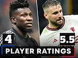 MAN UNITED PLAYER RATINGS: Andre Onana has a NIGHTMARE in Istanbul as he makes two costly errors, Bruno Fernandes leads by example - but it's a long night for Luke Shaw against two-goal hero Hakim Ziyech