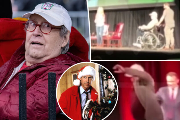 Chevy Chase, 80, falls off stage at ‘Christmas Vacation’ event after arriving in wheelchair
