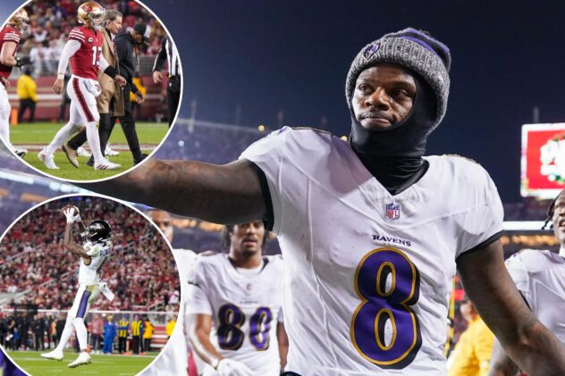 Lamar Jackson, Ravens roll past depleted 49ers in showdown of NFL’s top 2 teams