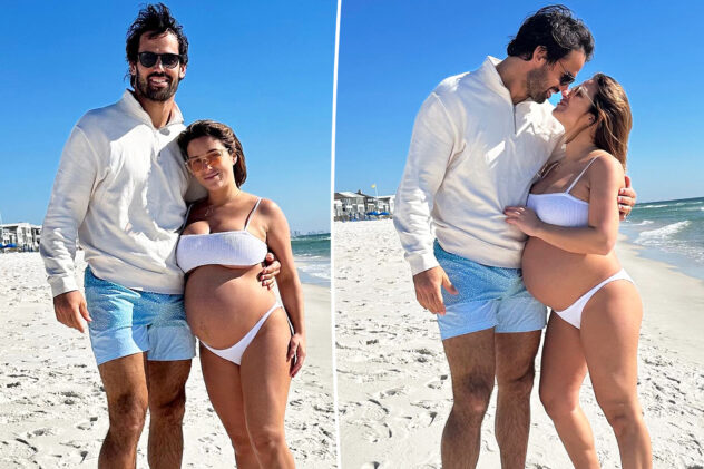 Pregnant Jessie James Decker flaunts baby bump on beach with ‘big daddy’ Eric Decker