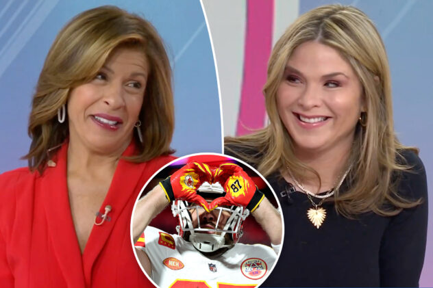 Jenna Bush Hager and Hoda Kotb gush over Travis Kelce’s ‘perfect’ hand heart to Taylor Swift during Chiefs vs. Bills game