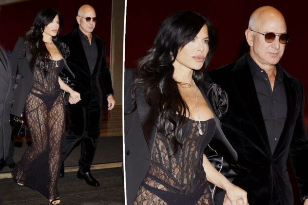 Lauren Sánchez hits Milan hand-in-hand with Jeff Bezos wearing sheer bustier dress