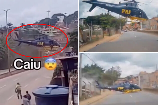 Police chopper crash lands on Brazilian highway