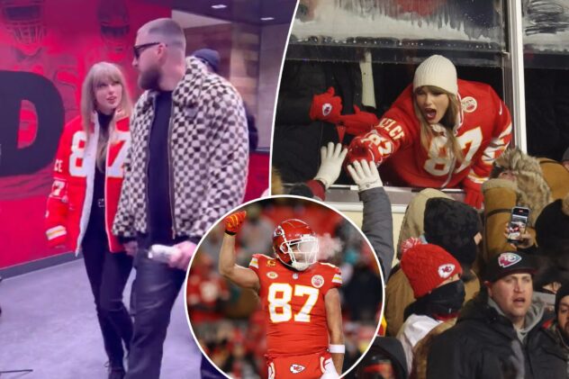 Taylor Swift and Travis Kelce hold hands leaving frigid Chiefs’ win against Dolphins