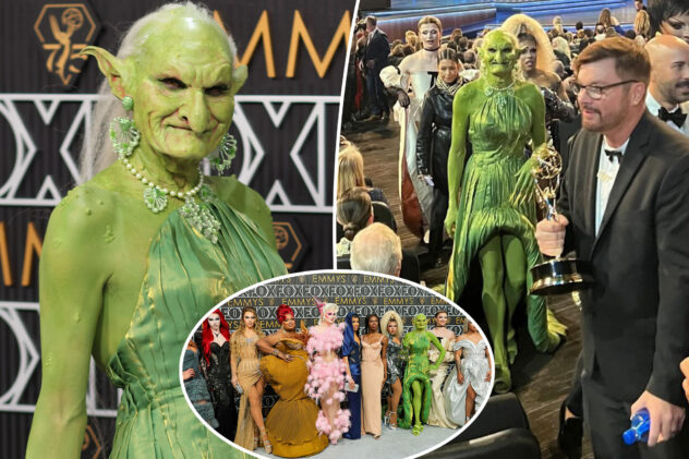 The truth about the green goblin trolling the Emmys 2024 red carpet