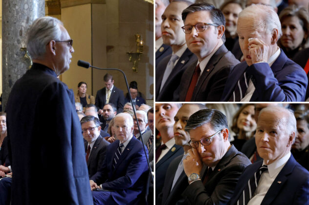 Biden, Speaker Mike Johnson wipe away tears during ‘Amazing Grace’