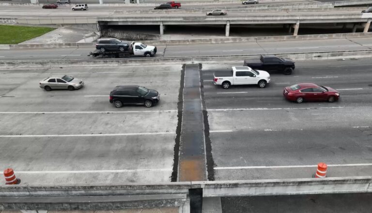 KSAT drone video shows metal plate over I-10 West, causing concerns for drivers