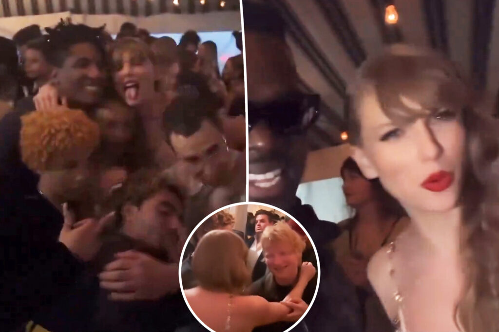 Taylor Swift gives Ed Sheeran noogie, takes star-studded photo with Ice Spice, Sabrina Carpenter at Grammys 2024 afterparty