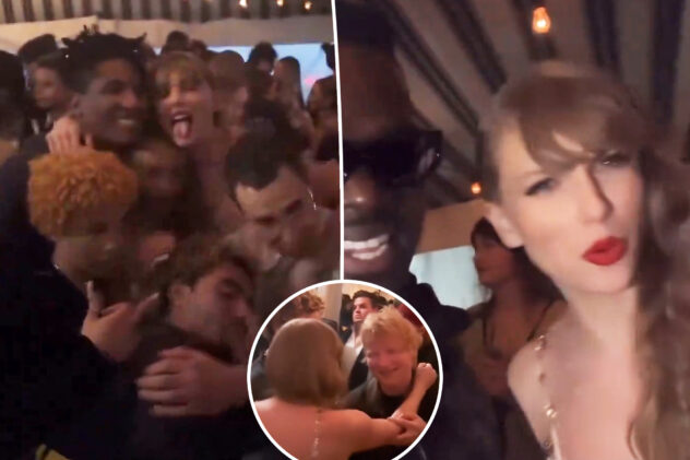 Taylor Swift gives Ed Sheeran noogie, takes star-studded photo with Ice Spice, Sabrina Carpenter at Grammys 2024 afterparty