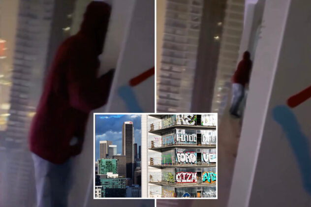 Terrifying video shows tagger walking on ledge of abandoned $1B LA skyscraper in downpour