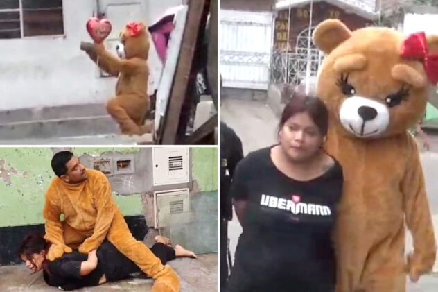 Undercover cop in giant teddy bear costume with box of chocolates busts female drug dealer suspect in wild sting