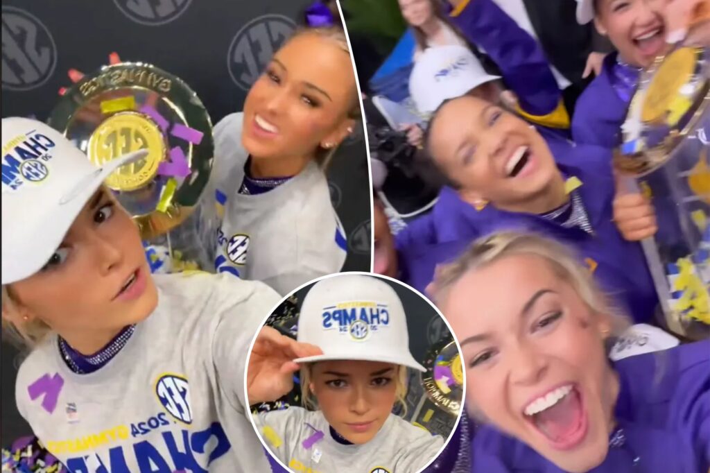 Olivia Dunne celebrates LSU gymnastics’ SEC championship