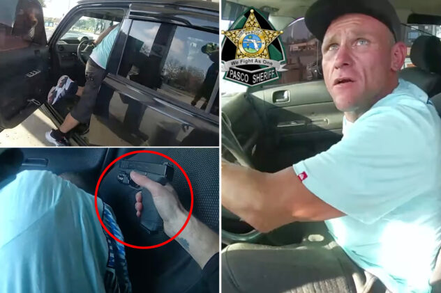 ‘You’re gonna get shot!’ Moment Florida deputy shoots suspect while dangling from car