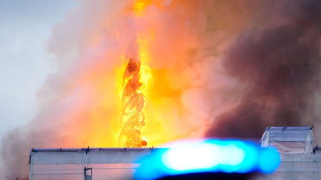 Iconic spire atop 17th-century Old Stock Exchange in Denmark collapses in fire