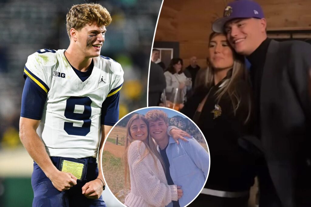 J.J. McCarthy parties with fiancée Katya Kuropas after Vikings’ pick in 2024 NFL Draft