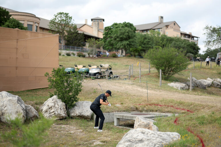 Social media reacts to Jordan Spieth's journey on 18 at Valero Texas Open 2024 which included a ball in the clubhouse gutter