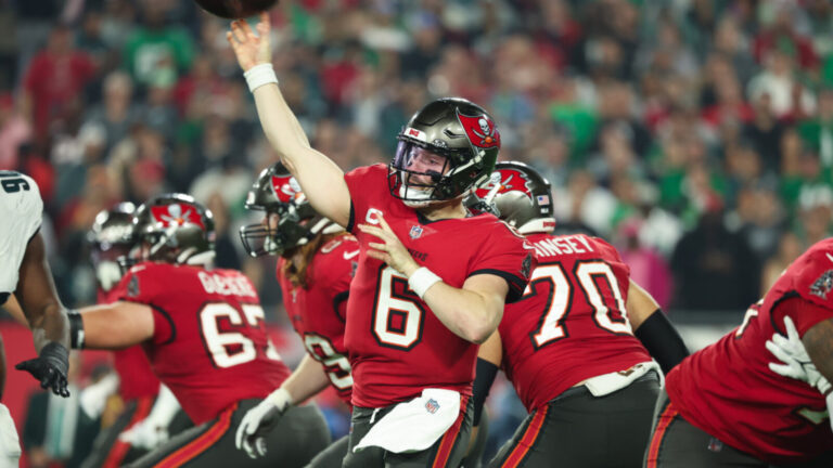 Buccaneers' Baker Mayfield talks about his new center during the team's OTAs