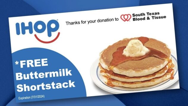 Get a coupon for free pancakes at IHOP by donating blood