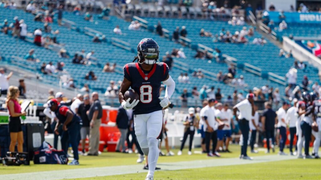 Houston Texans WR John Metchie III seen at OTAs making a defender fall while running a vicious route