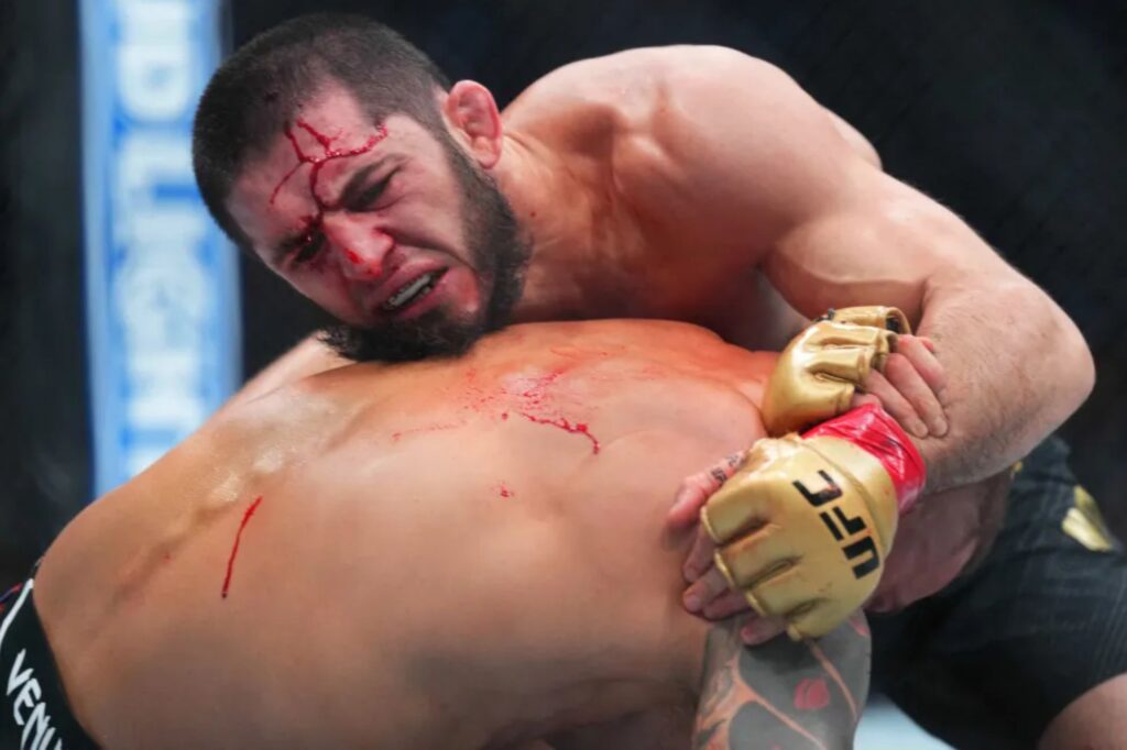 Islam Makhachev submits Dustin Poirier to retain lightweight title at UFC 302