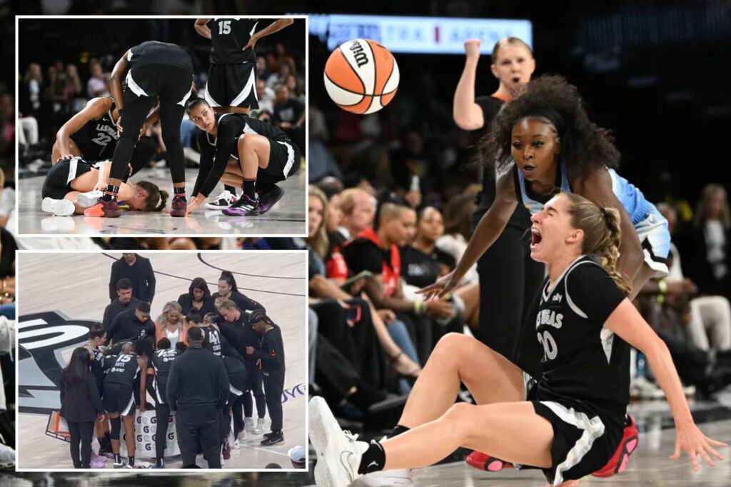 Aces’ Kate Martin suffers scary leg injury as teammates shield her from public
