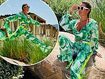 Rebekah Vardy looks incredible in a plunging green two-piece as she does the splits mid-air while 'living the wild life' on holiday in Portugal