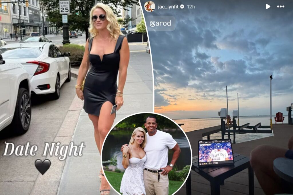 Alex Rodriguez’s girlfriend unveils sexy ‘date night’ outfit as couple takes in Yankees game on tablet