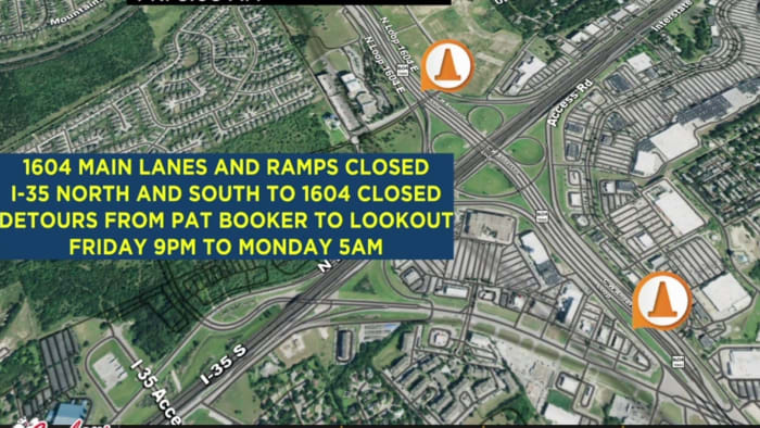 Closures planned for Interstate 35, Loop 1604 interchange this weekend