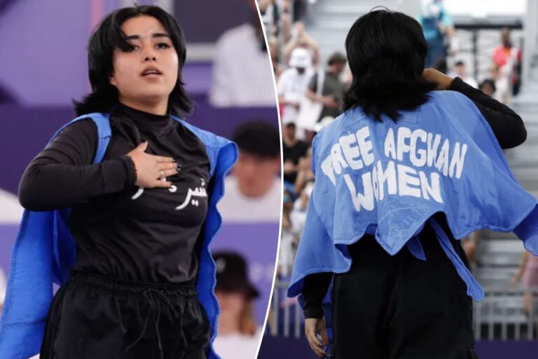 Refugee breakdancer Manizha Talash disqualified at Olympics for ‘Free Afghan Women’ cape