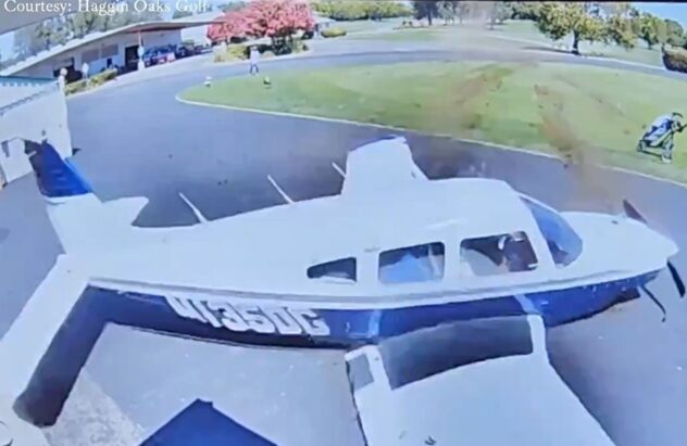 Watch: Small plane narrowly misses golfer on practice green at Sacramento golf course