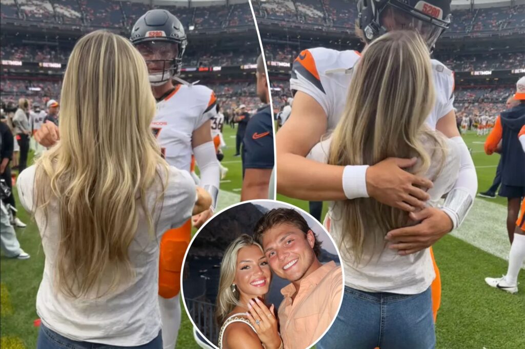 Zach Wilson shares intimate on-field moment with fiancée as QB shines in Broncos’ preseason finale