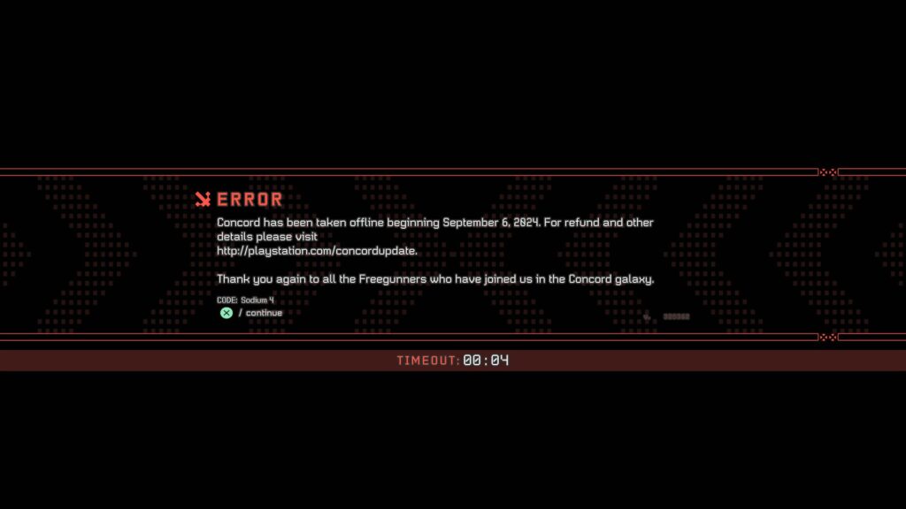 Concord unceremoniously goes offline with an anticlimactic "error" message